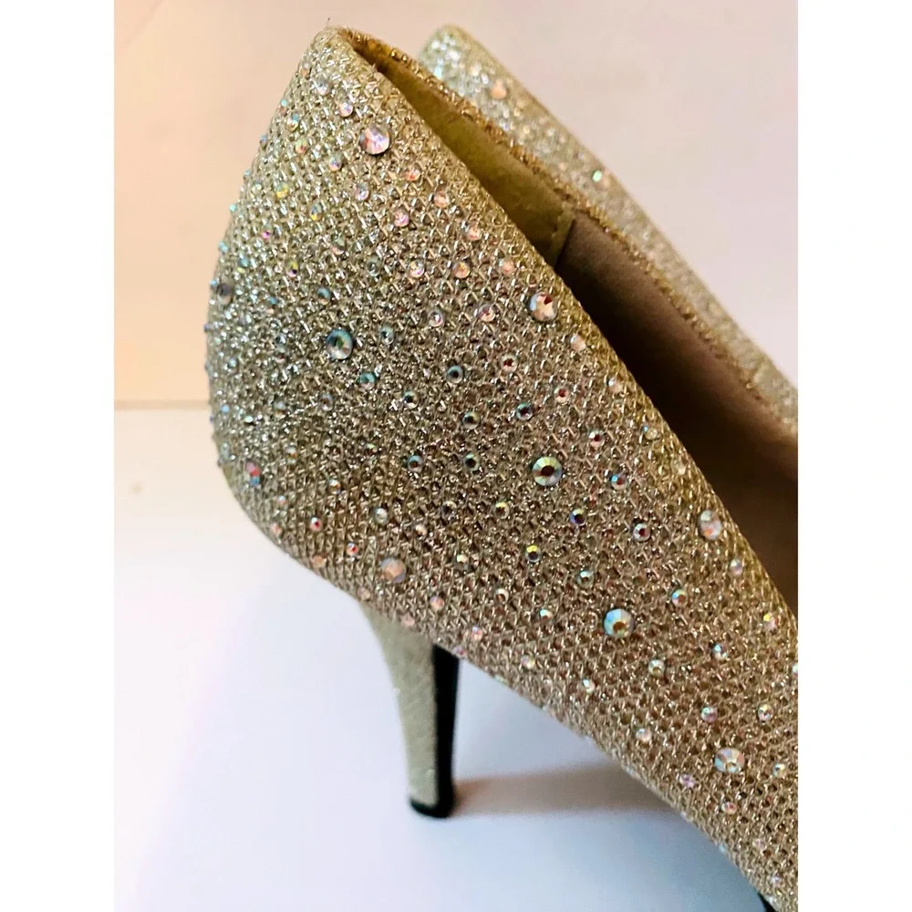 Silver Slipper Champagne Gold Glitter Rhinestone Platform Pumps Stiletto 9w